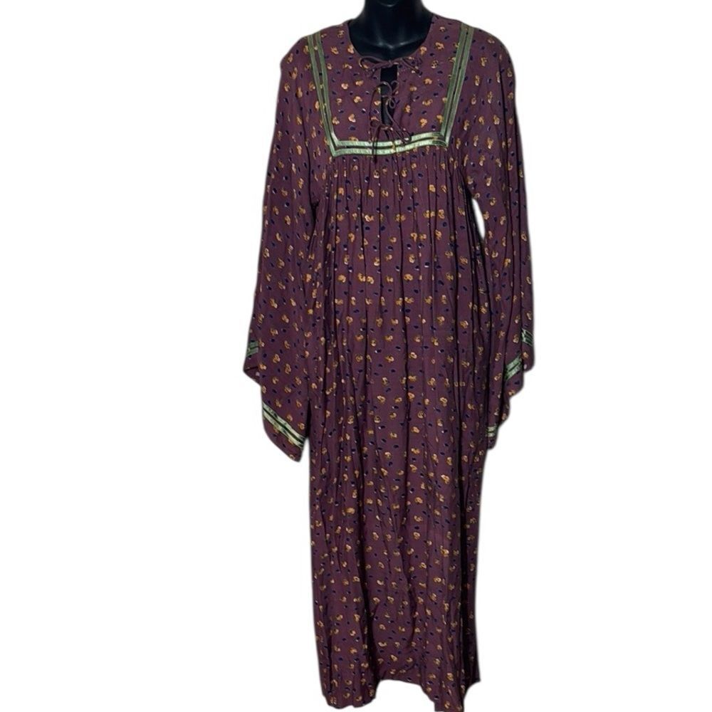 Karavan Indian hand made 100% cotton floral‎ embroidered maxi dress vintage